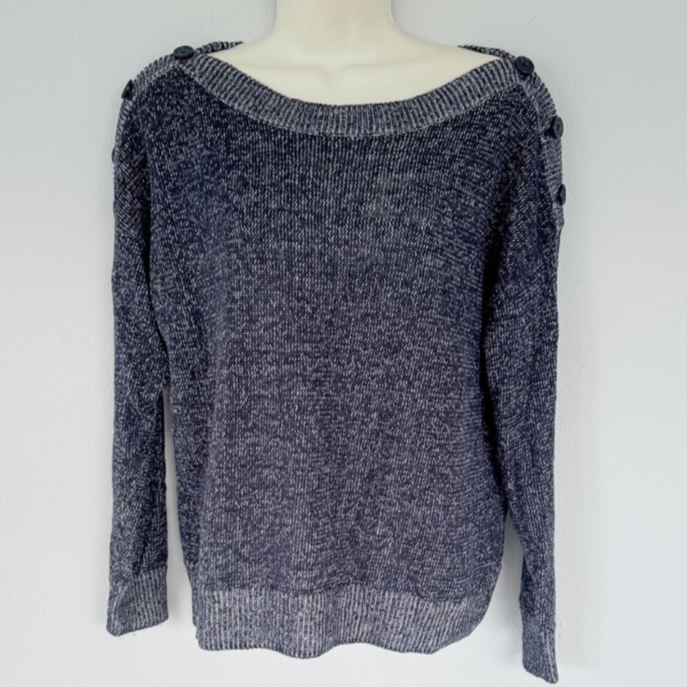 Joie Gadelle blue gray linen blend off-shoulder button detail knit sweater XS - Picture 2 of 15